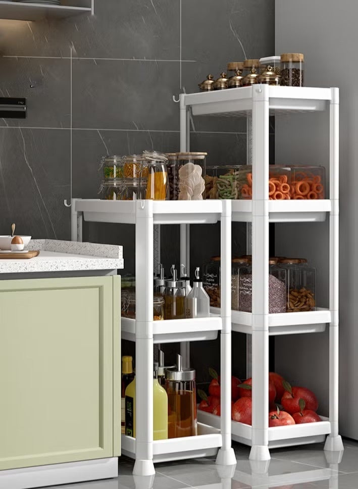 JUNI 4 Tier Slim Plastic Storage Rack Organizer, Space Saving Freestanding Shelf for Kitchen, Bathroom, Pantry & Laundry Room – Heavy Duty Multi-Purpose Home Storage Shelf - Image 1